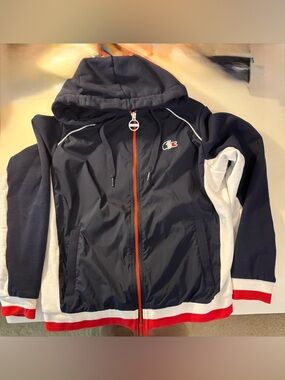 Lacoste Navy Hooded Zip Jacket Trim Women’s Sport French Spirit Edition!